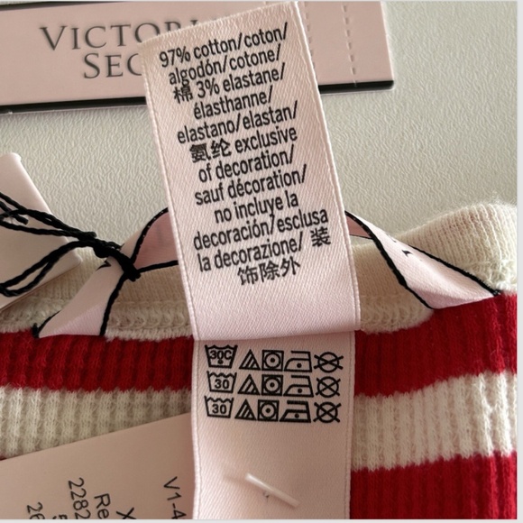 New Victoria’s Secret XL Stretch Thermal Pajama Set Candy Cane Stripe Red White - Picture 3 of 13